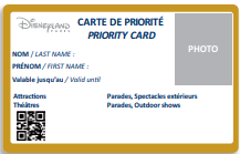 Exemple de Carte de Priorité à Disneyland Paris.