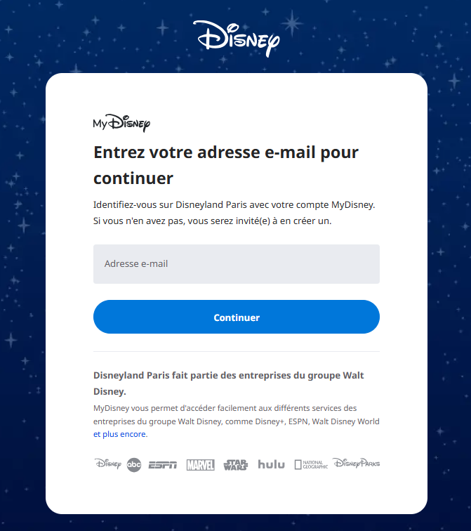 adresse mail et mot de passe vers acces perso disney