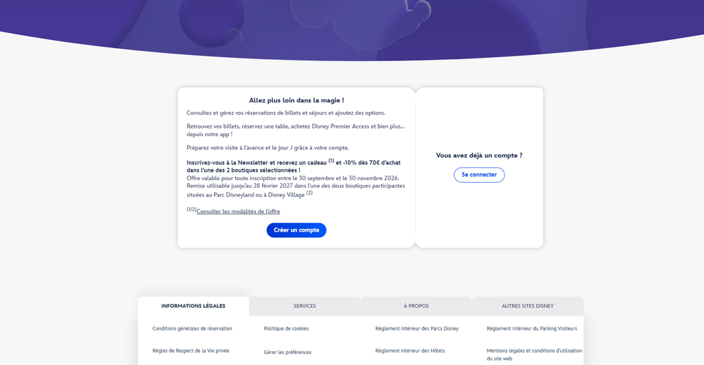 Connexion vers espace perso disney